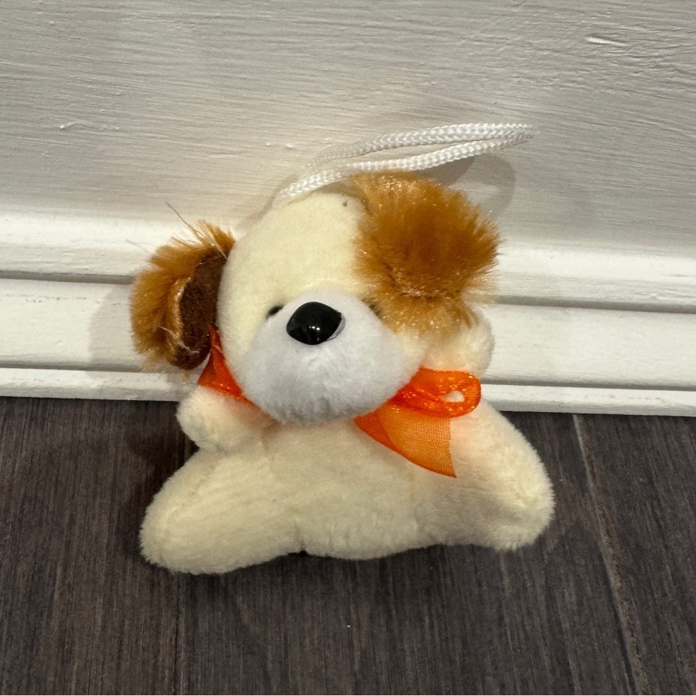 NWOT XS Cute Plush Dog with Orange Bow and Tie Toddlers Kids Boys Girls